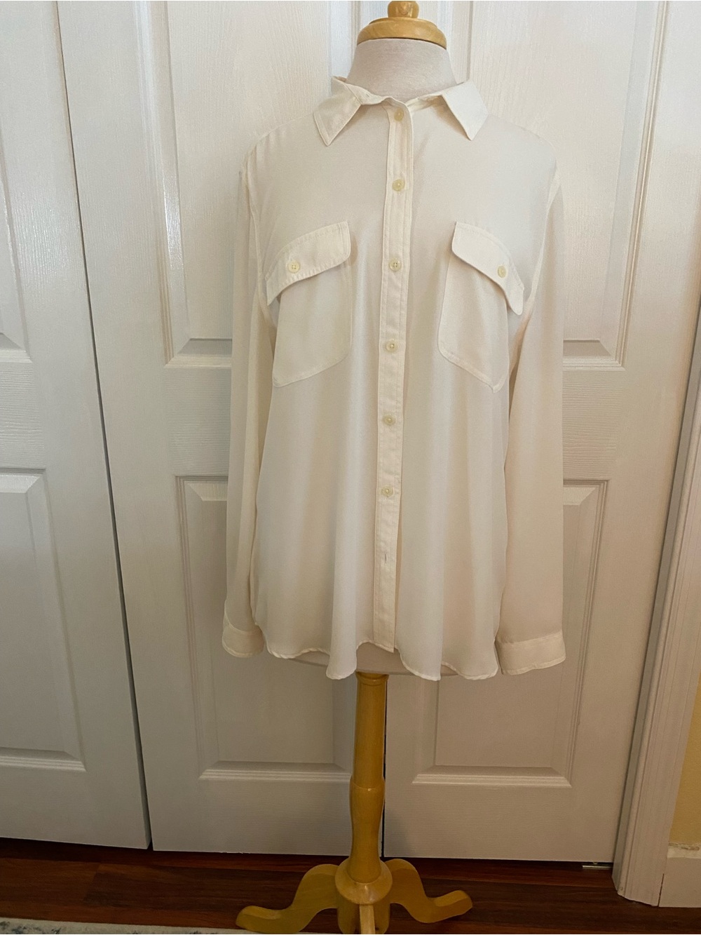 LOFT Cream Button-Front Utility Blouse
